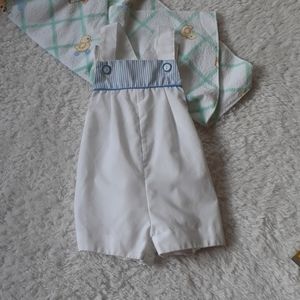 Babies Vintage Lightweight White and Blue Overalls Size 6-9 Months